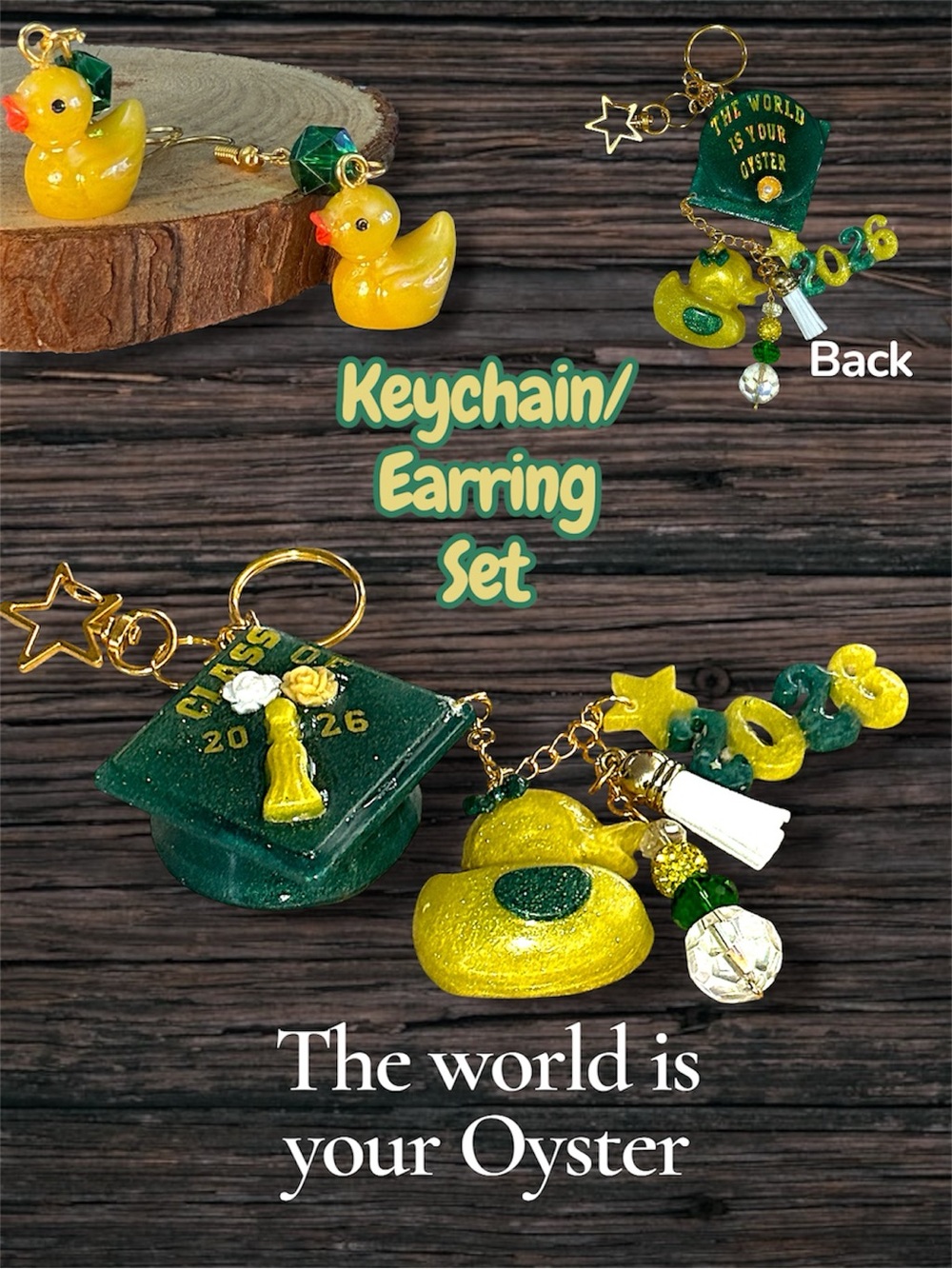 Keychain & Earrings Graduation Gift Set, Resin, University of Oregon, U of O